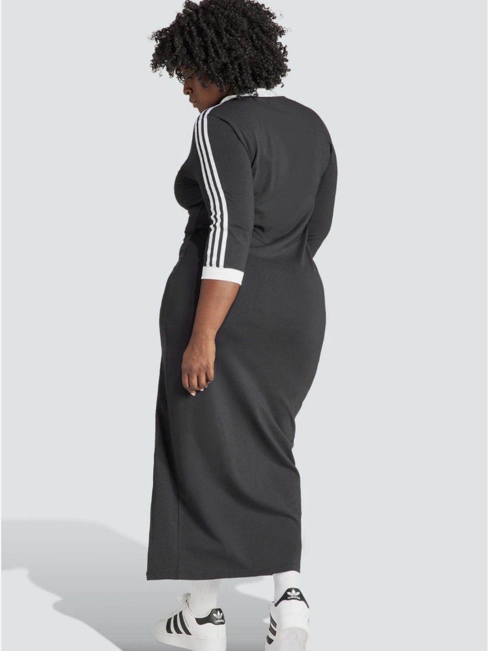 Adidas Plus 4X  Adicolor Classics 3-Stripe V-Neck Maxi Dress Black & White - Picture 10 of 10